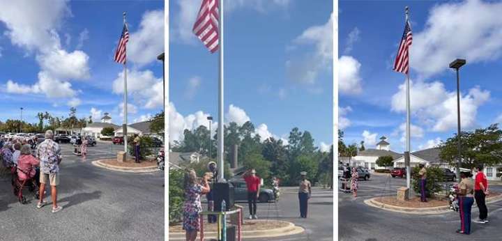 Three images of Mathison's Memorial Day flag raising & service