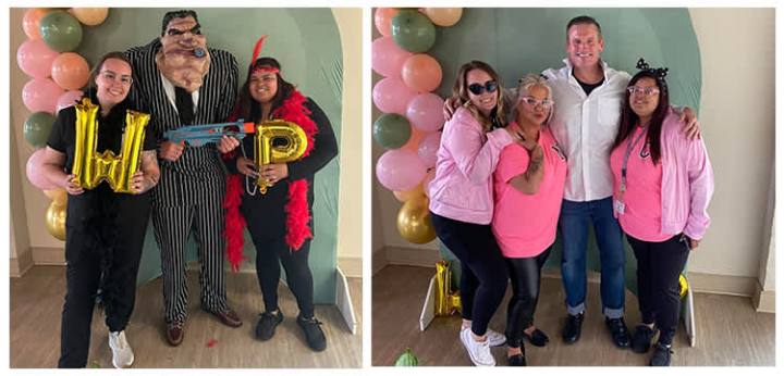 Staff members of Wesley Place dressed up in 20s outfits and 50s outfits