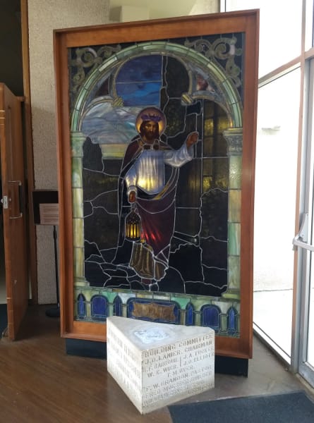 Fountain Heights Stained Glass Window and Cornerstone