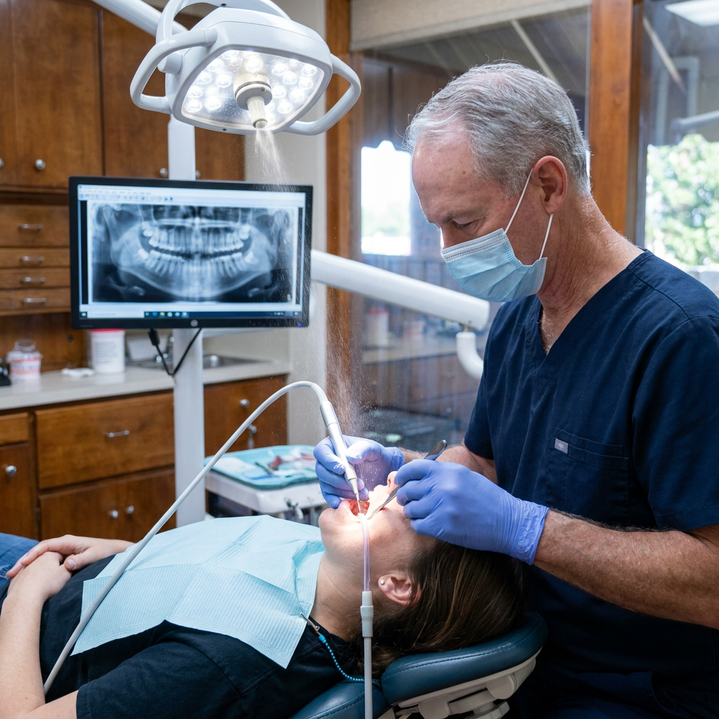 Dr. Cutbirth uses a piezoelectric tool for wisdom tooth removal at Steven T. Cutbirth DDS in Waco, TX.