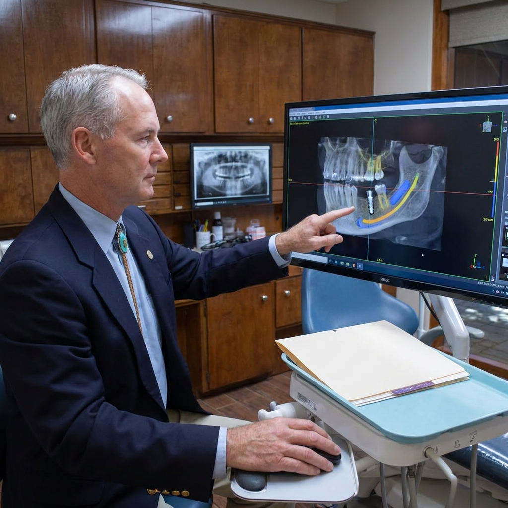 Dr. Cutbirth uses 3D CBCT software for dental implant planning at Steven T. Cutbirth DDS in Waco, Texas.