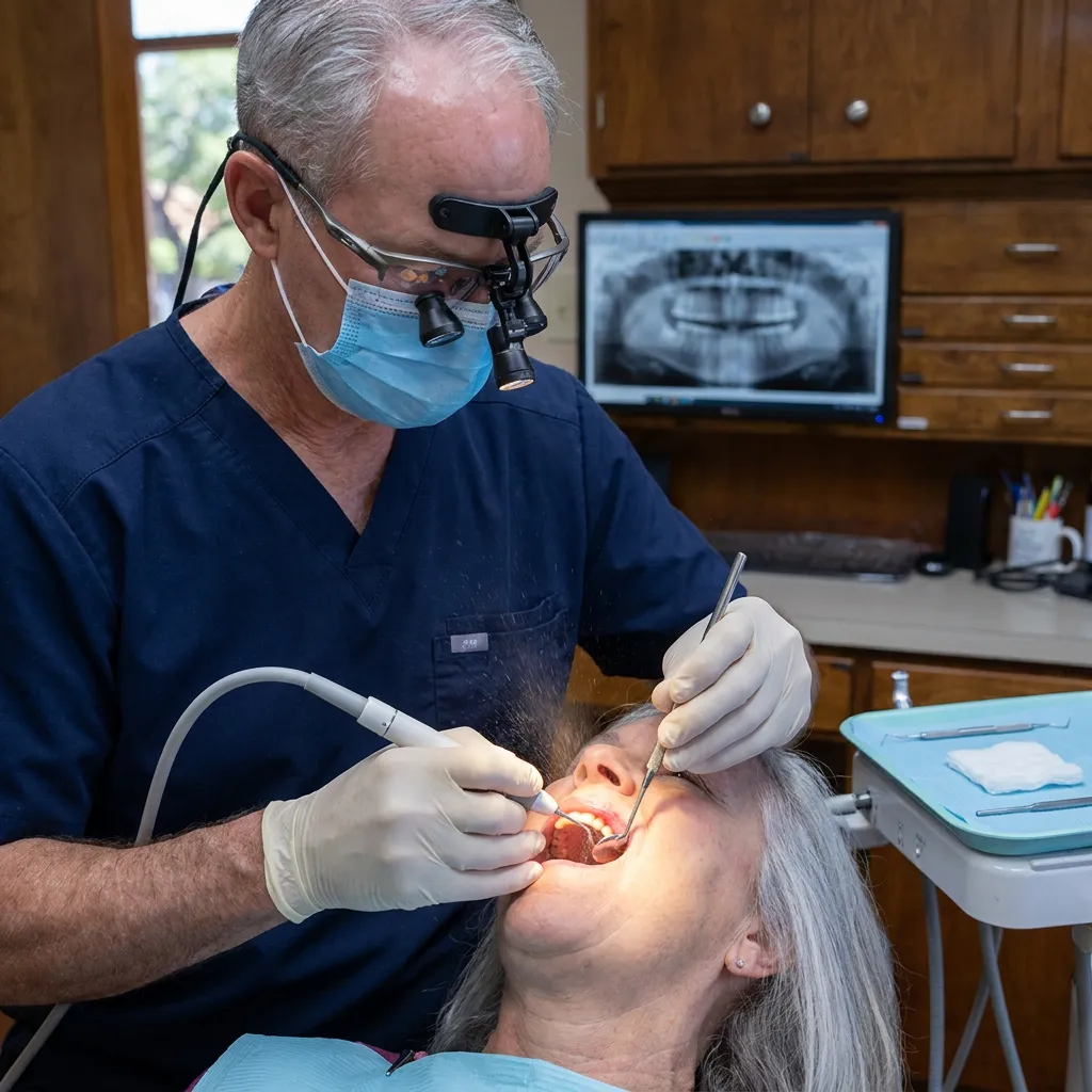 Dr. Cutbirth performs periodontal scaling with an ultrasonic tool at Steven T. Cutbirth DDS in Waco, Texas.