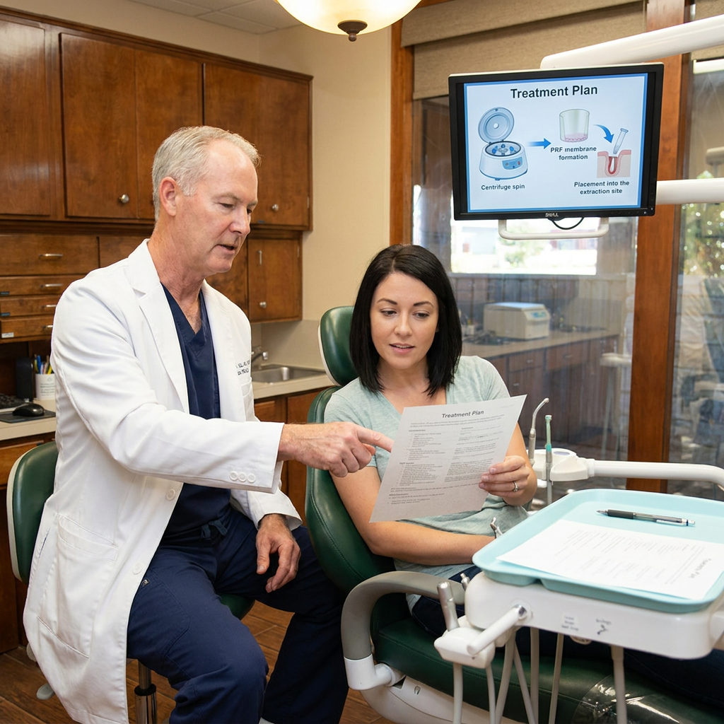 Dr. Steven T. Cutbirth explains a PRF treatment plan to a patient during a consultation in Waco, Texas.
