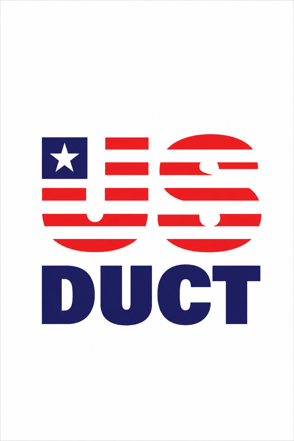 Logo with letters US in red stripes and a white star on blue, above the word DUCT in navy blue.