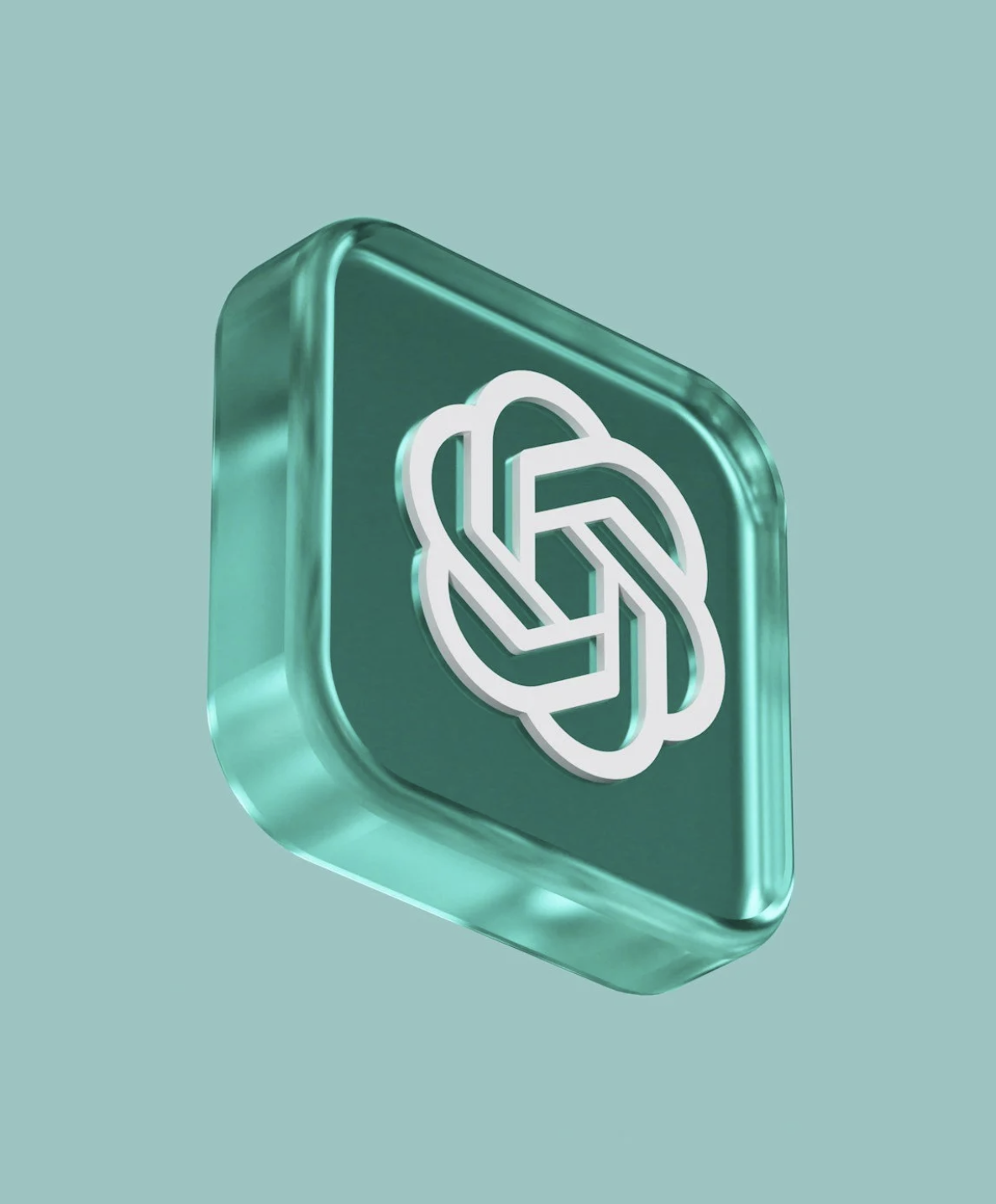 3D green glass-like app icon with the white OpenAI logo in the center on a green background.