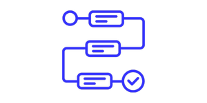 Flowchart with three connected rectangular nodes leading to a checkmark in a circle.