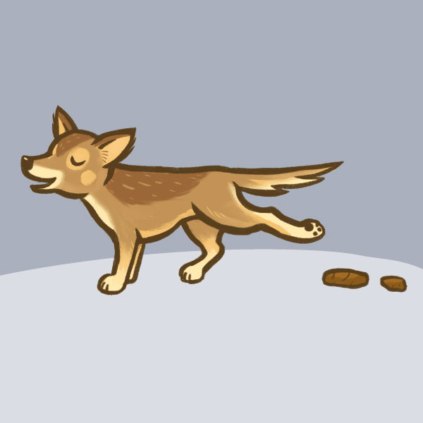 Illustration of a dog walking away from its poop. 