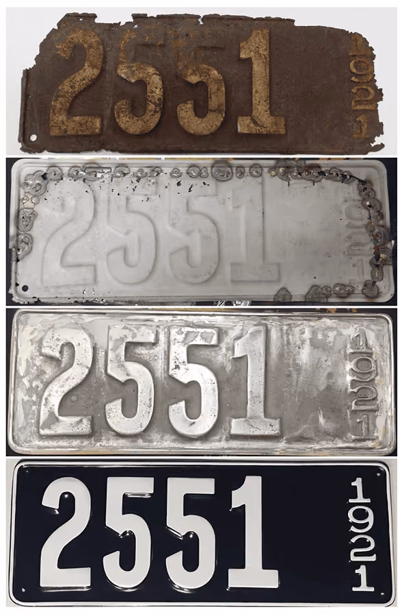 Four stages of a License To Operate plate showing number 2551 and text on the right side.