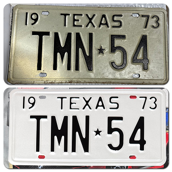 Vintage 1973 Texas license plates with TMN-54 registration