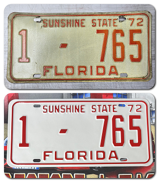 Vintage Florida license plates with 765 registration