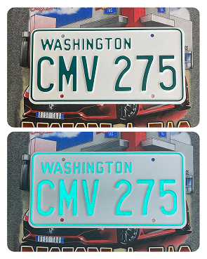 Vintage Washington license plates, 1939 and 2020s-style plates