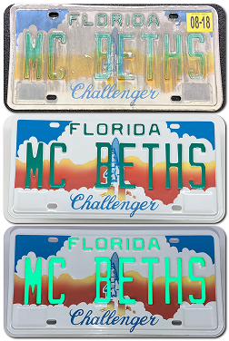 Vintage Florida license plates with colorful historic designs