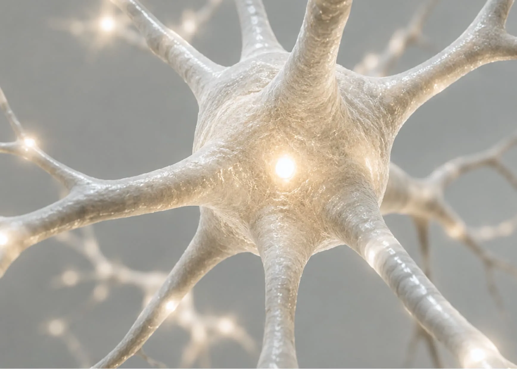 Neuron network illustrating nervous system health, neurotransmitter balance and stress response.