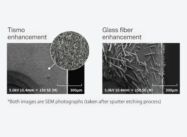 Electron microscope comparison of TISMO fibre reinforcement and glass fibre reinforcement