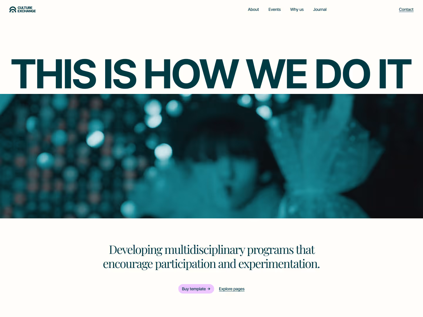 Website header with Culture Exchange logo, headline 'This is how we do it', and mission statement text.