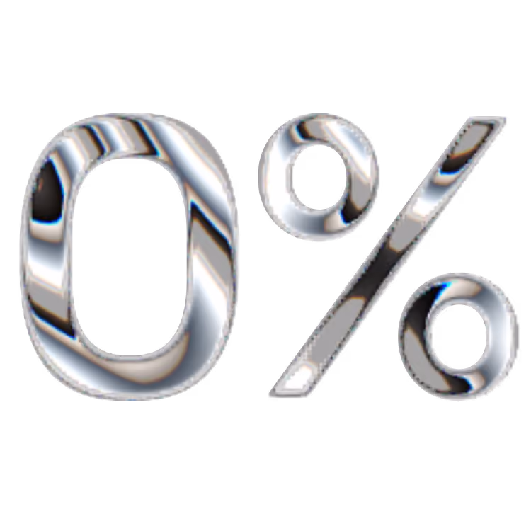Silver metallic styled number zero and percent symbol on a transparent background.