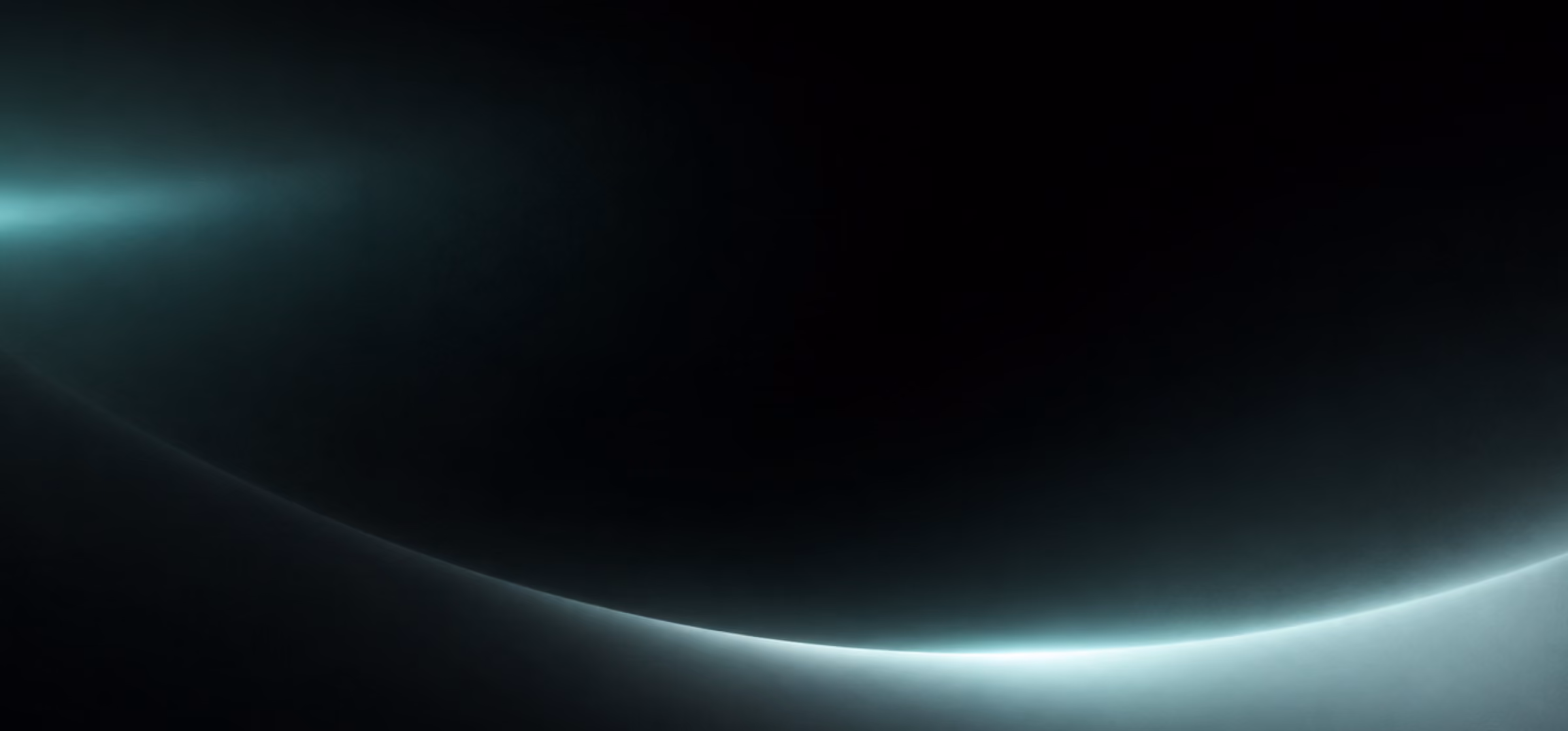 Dark background with smooth glowing teal light curves and gradient highlights.
