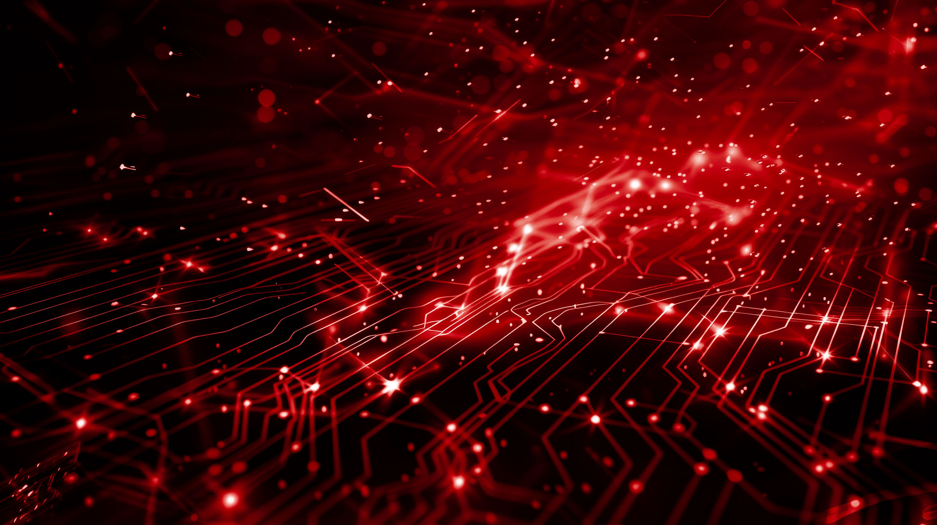 Abstract red circuit network symbolizing Sequel Data Systems' IT connectivity