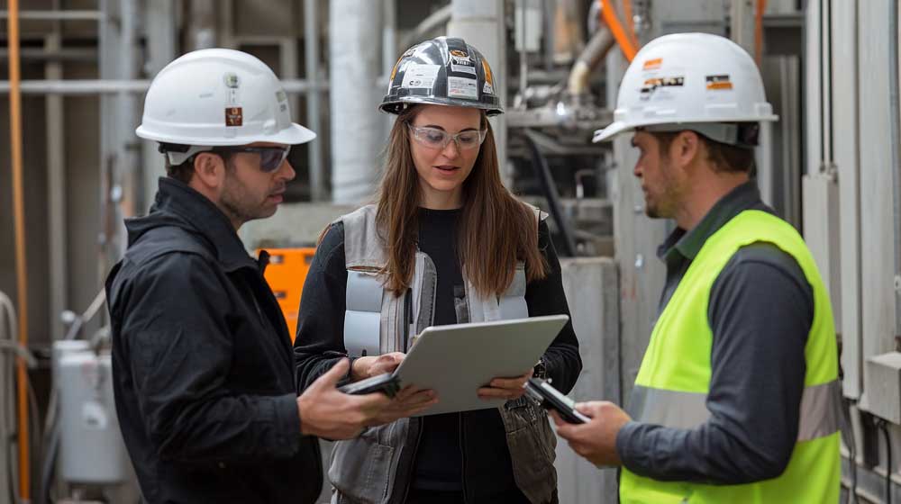 Sequel-Data-Systems-consultants-reviewing-infrastructure-plans-at-a-commercial-facility