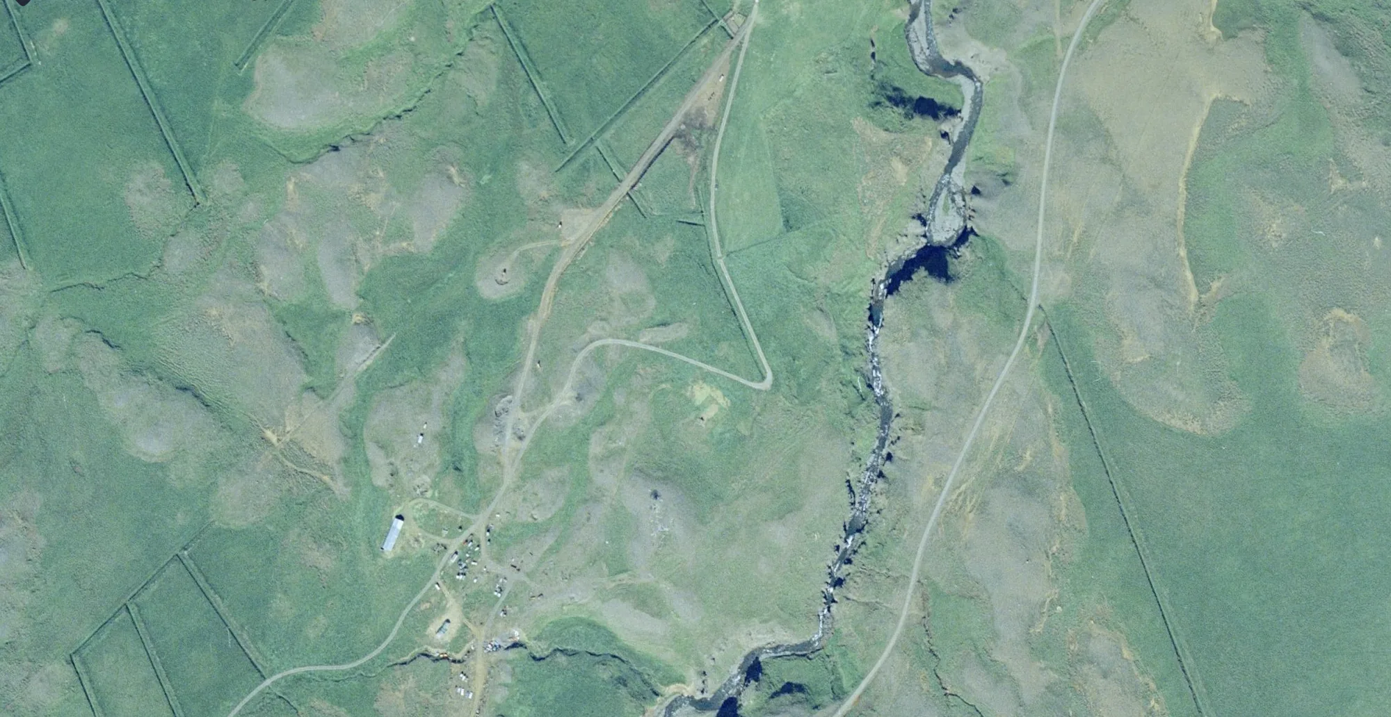 Aerial view of Mælifellsá, Skagafjörður, Iceland in 2000 – open, largely treeless land