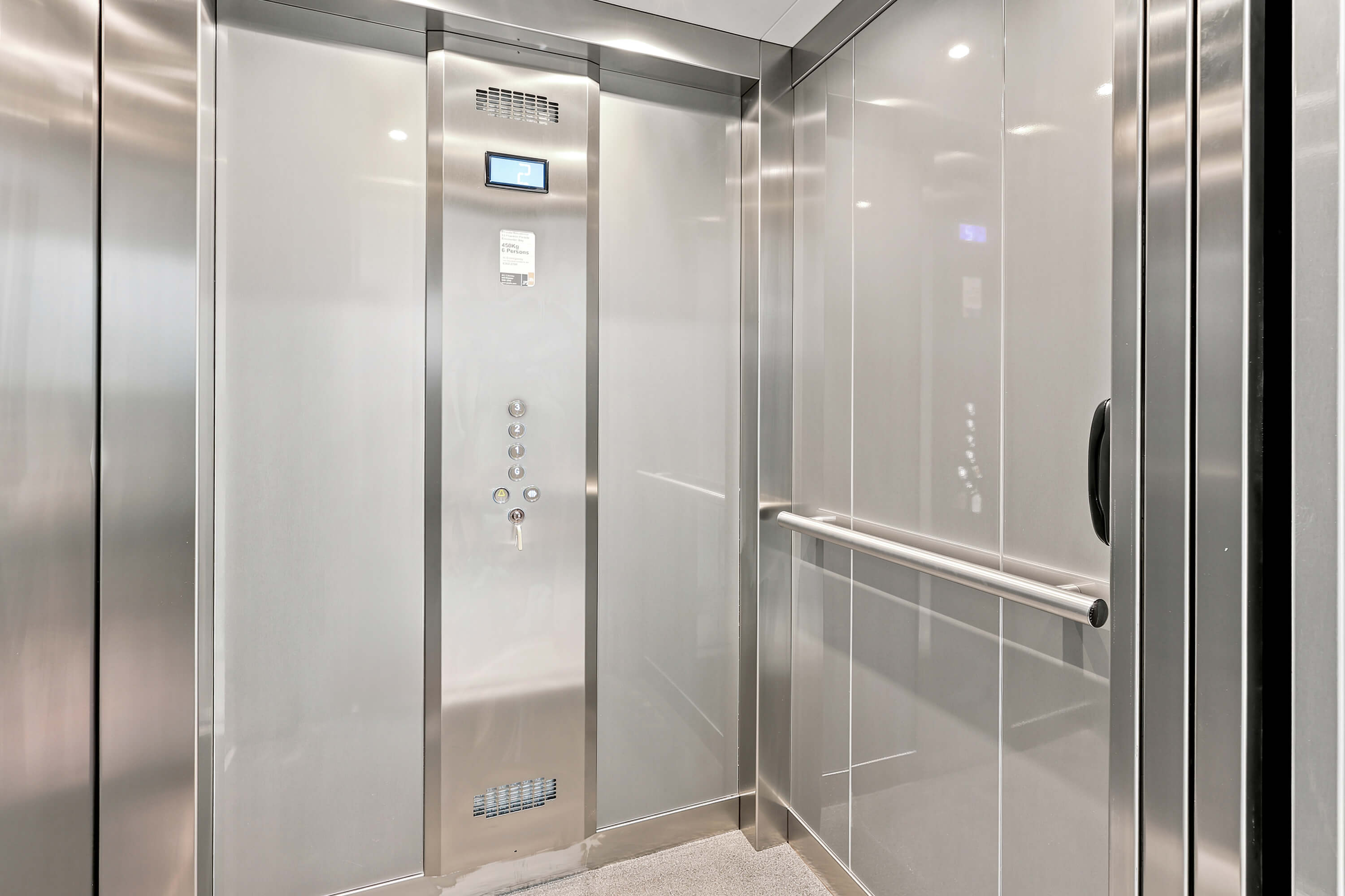 Stainless steel interior of the residential lift installed at Franklin Ave, Encounter Bay