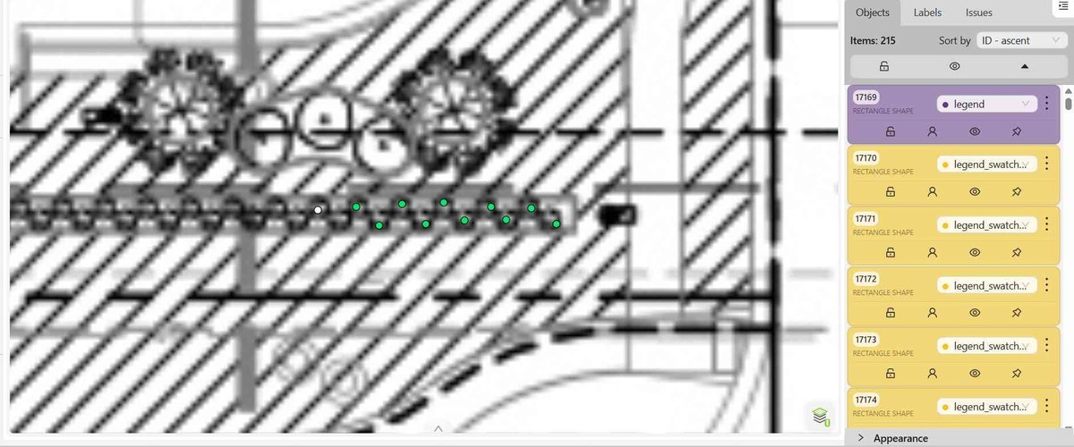 Annotation tool showing a drawing legend with each swatch boxed for extraction