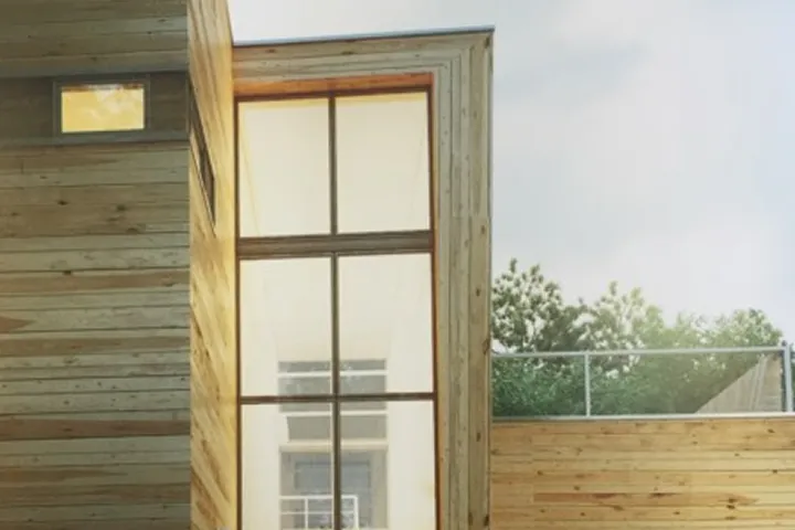 Bardage bois sur la façade d'un bâtiment contemporain