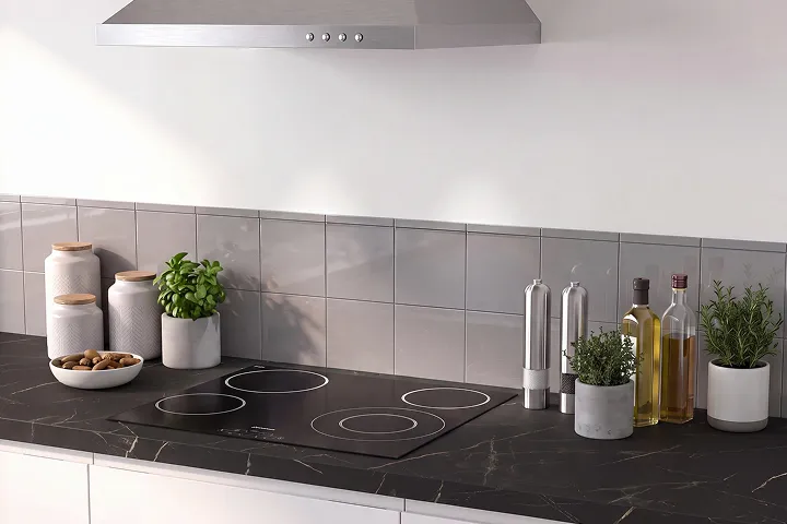 Plan de travail Alsapan décor marbre noir avec plaque vitrocéramique