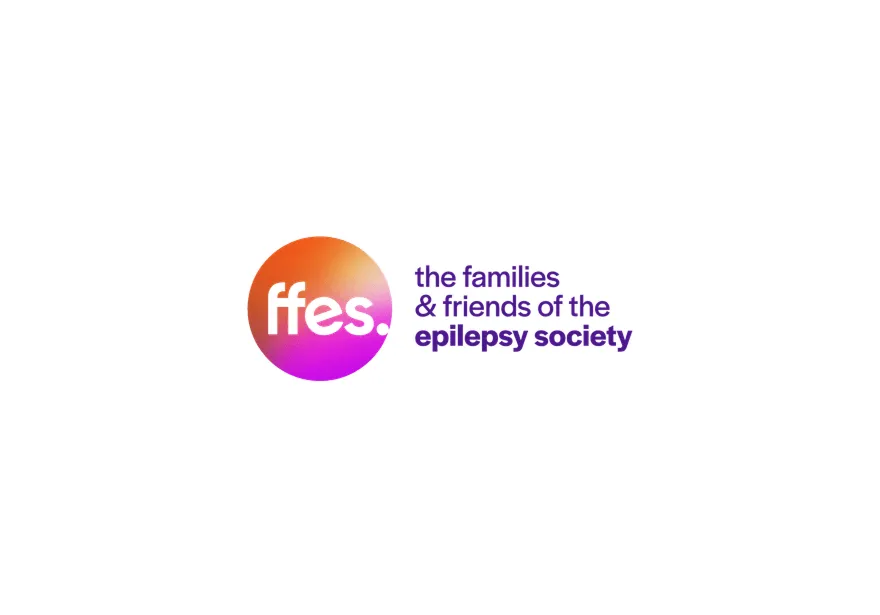 Logo of FFES, the families and friends of the epilepsy society in purple and orange gradient circle.