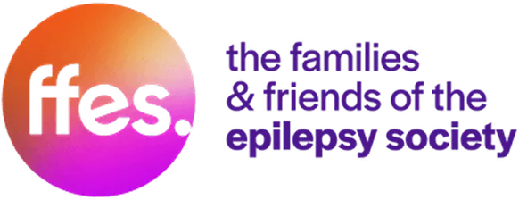 Logo with orange to purple circle containing 'ffes.' and text 'the families & friends of the epilepsy society' in purple.