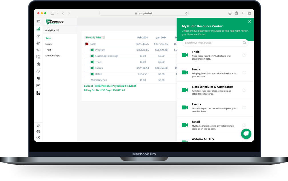 MyStudio dashboard