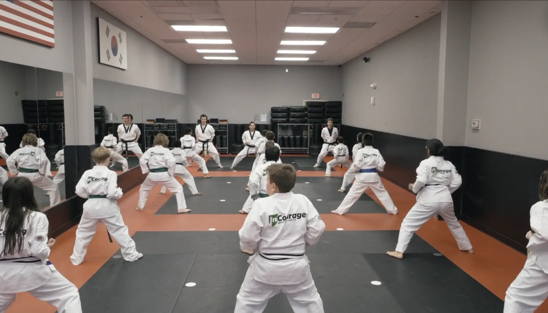 Martial arts class training in a dojo