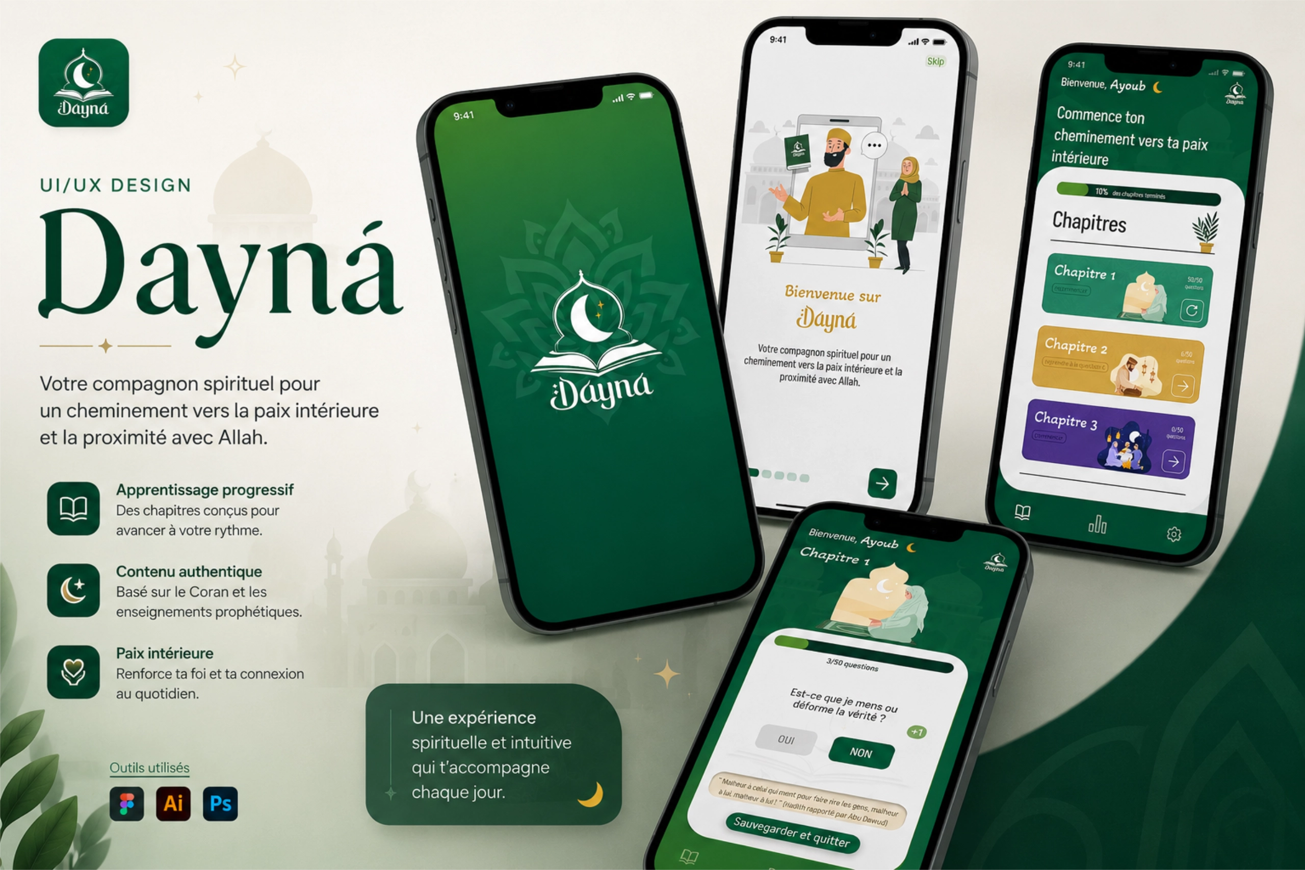 Interface mobile de l'application Dayna conçue sur Figma 