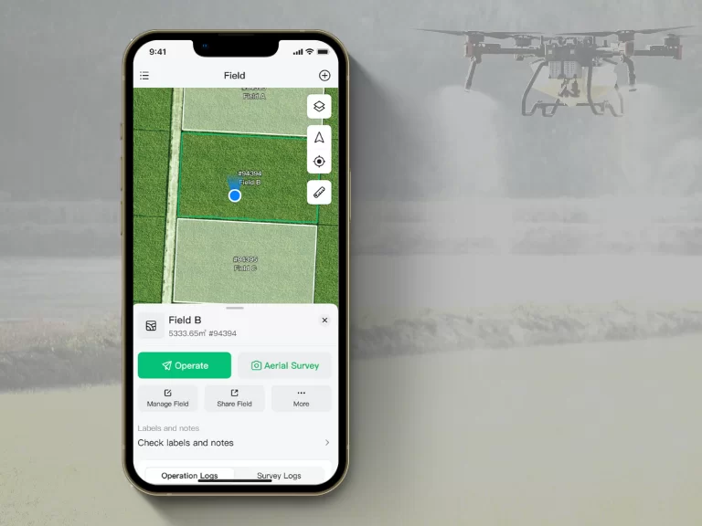 Aplicația mobilă XAG One pe smartphone pentru controlul dronei agricole XAG P100
