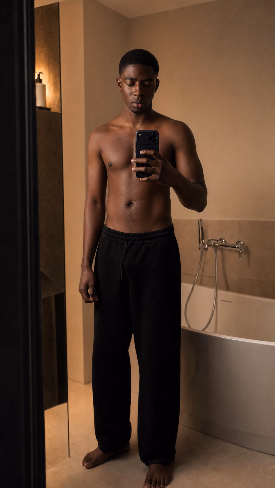Illustrative before image of the same man in the same pose
