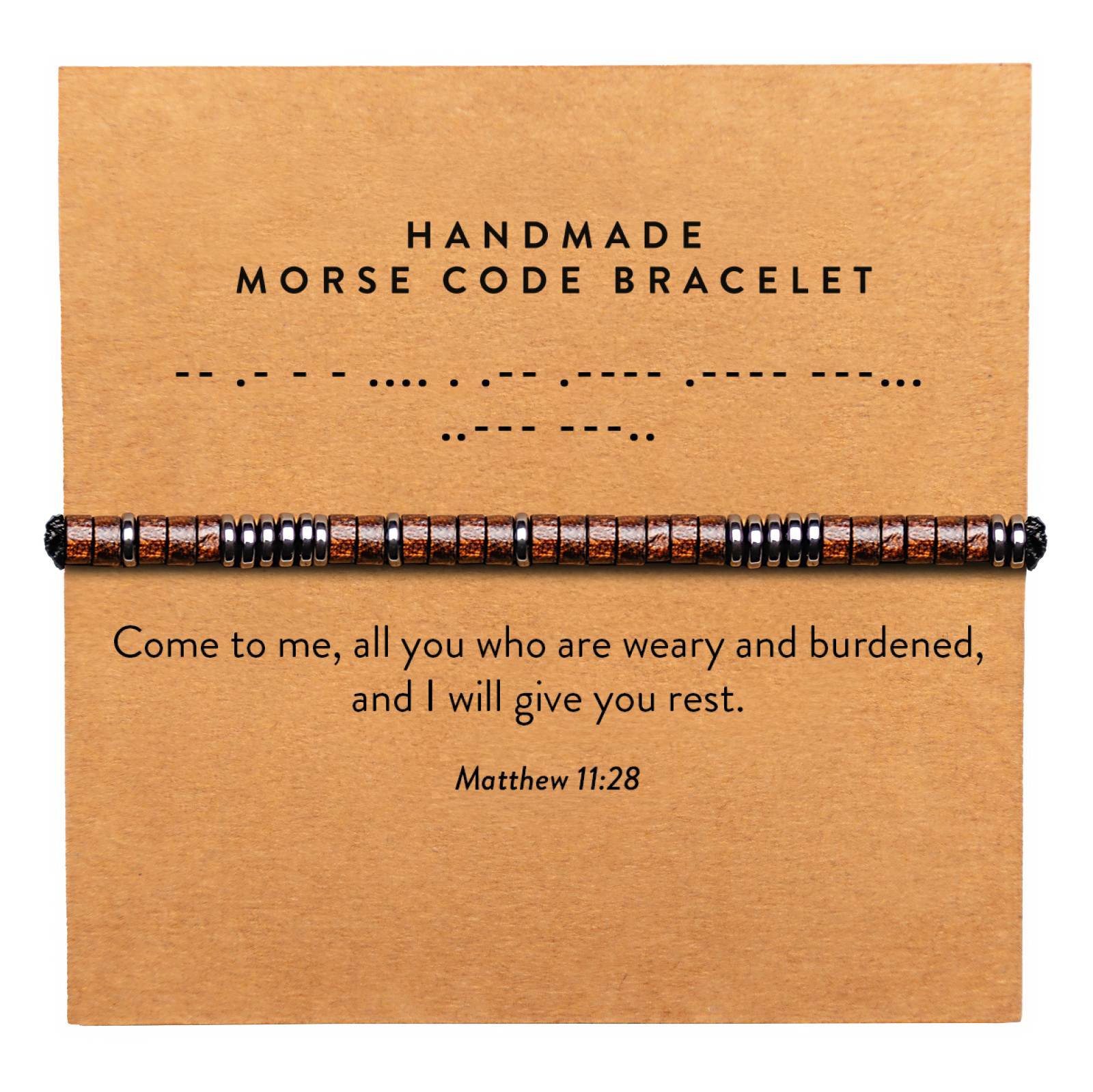 Morse code bracelet shown on a warm kraft product card with refined layout and consistent product presentation