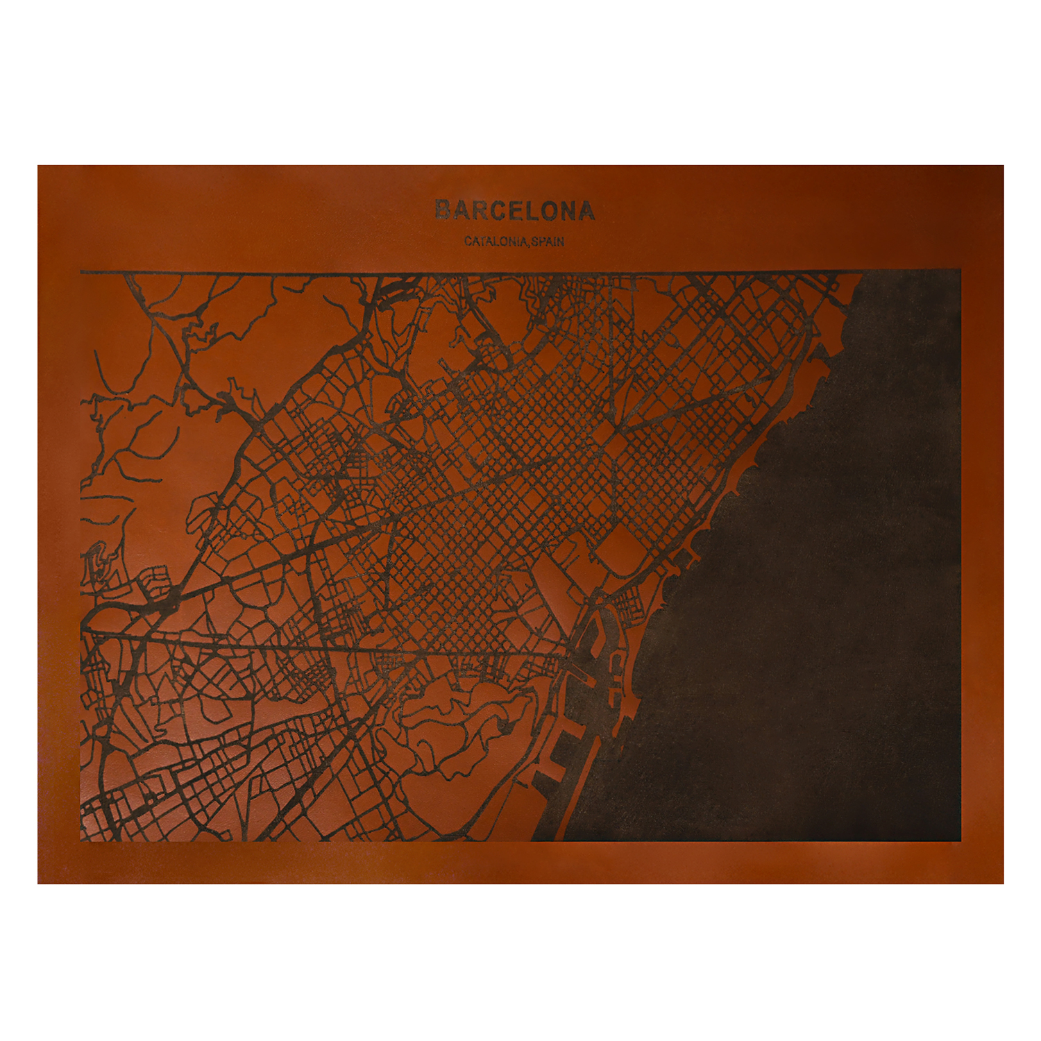 Retouched Barcelona map artwork with refined tone and cleaner presentation
