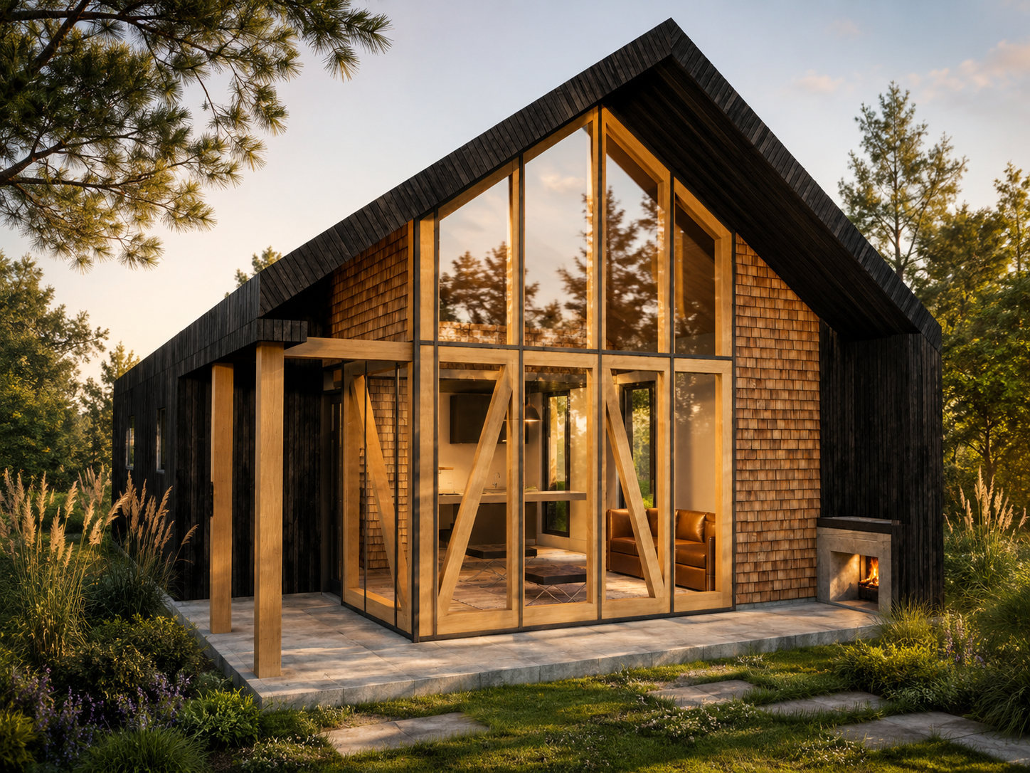Render exterior principal del modelo Refugio 60 de TRAZADO SUR