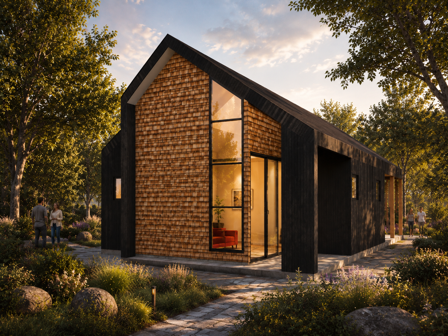 Render exterior lateral del modelo Refugio 60