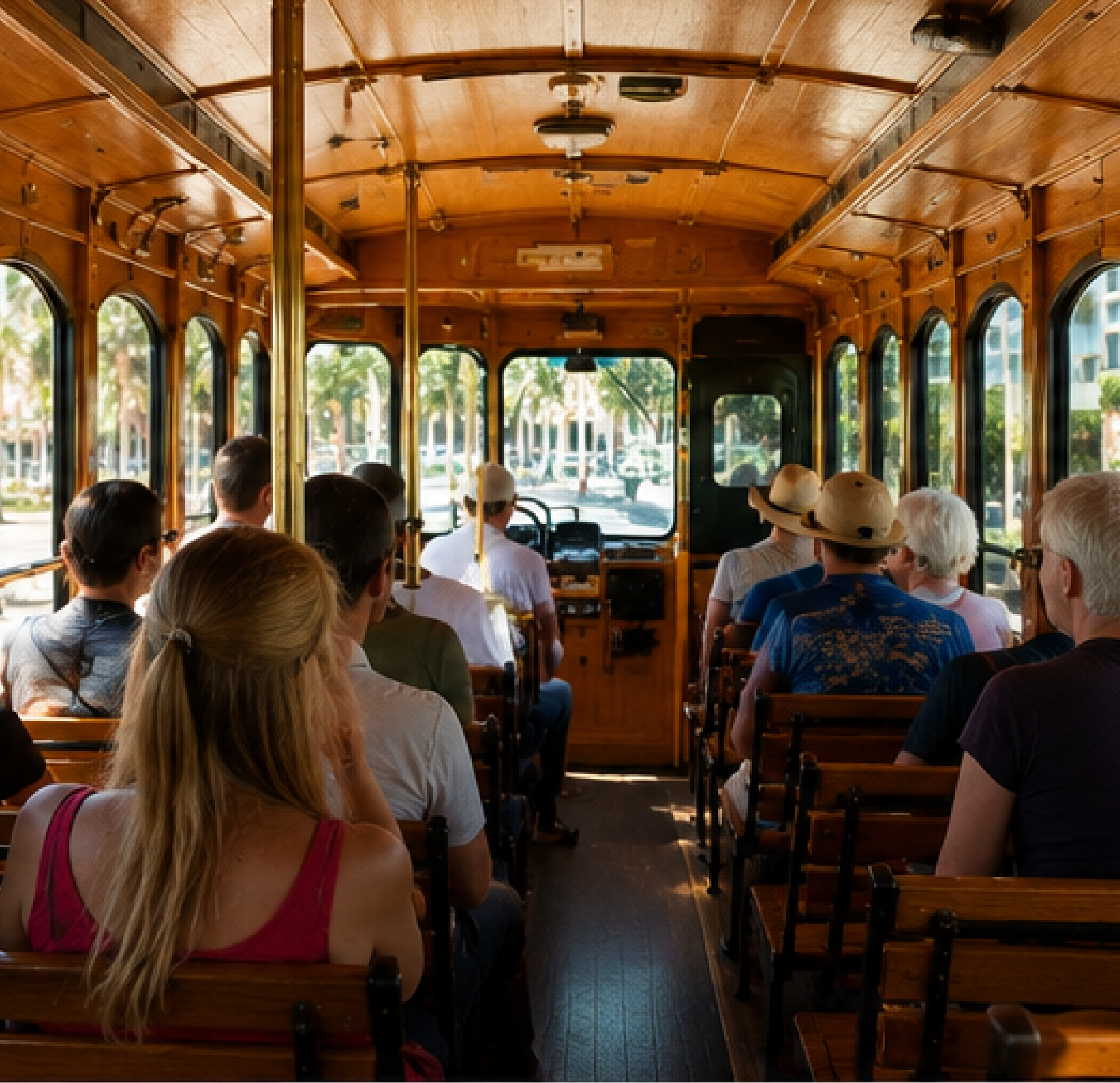 Group of people riding on the looper trolley