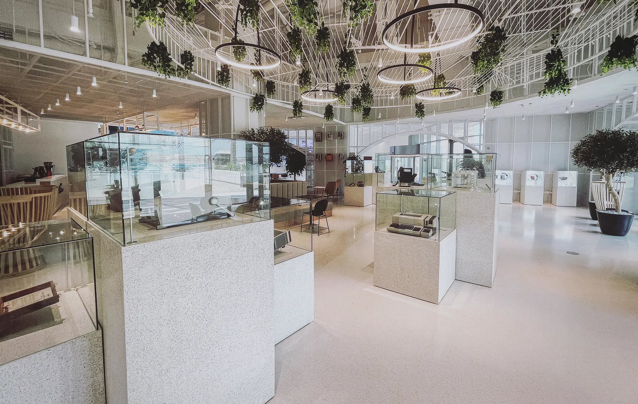 Exhibit design for a tech company, showing the evolution of communication devices.