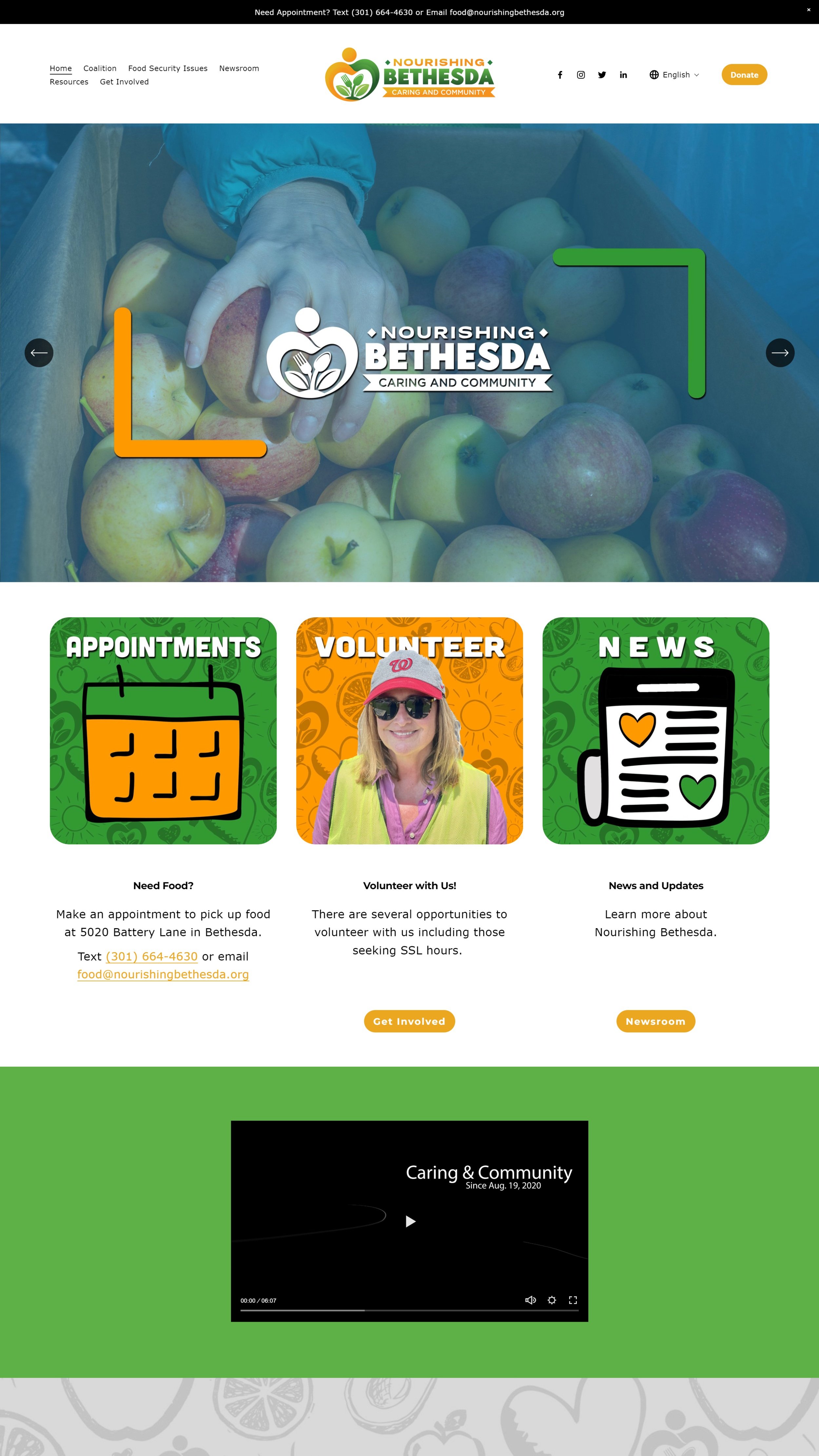 Nonprofit website designed by Five Loaves Marketing for Nourishing Bethesda