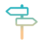 Two directional arrows pointing left and right in gradient teal and orange colors.