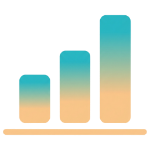 Icon of a three-bar vertical signal strength chart with gradient blue to orange colors.