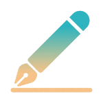 Icon of a gradient blue and orange fountain pen drawing a line.