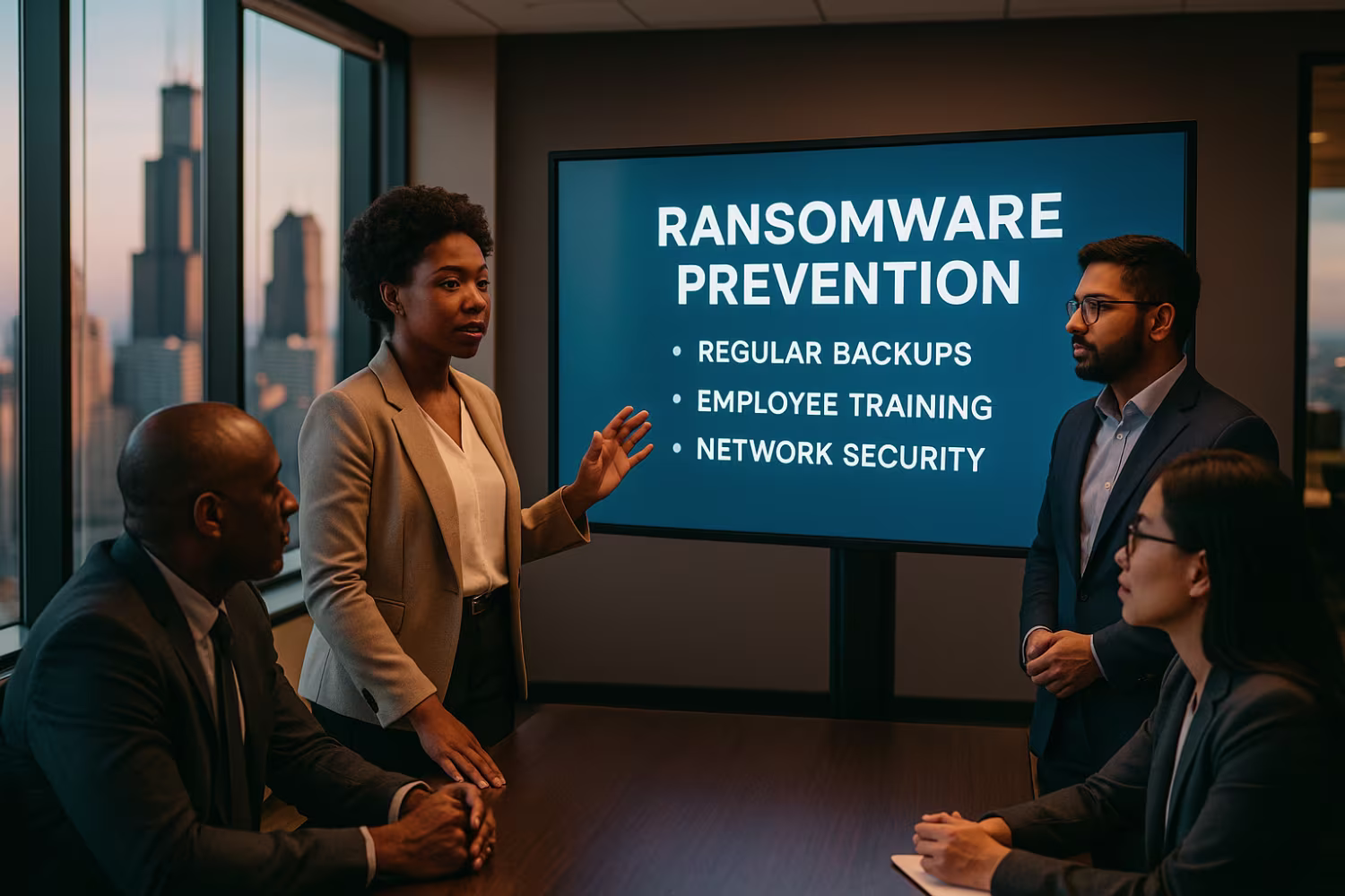 Chicago team discussing ransomware prevention