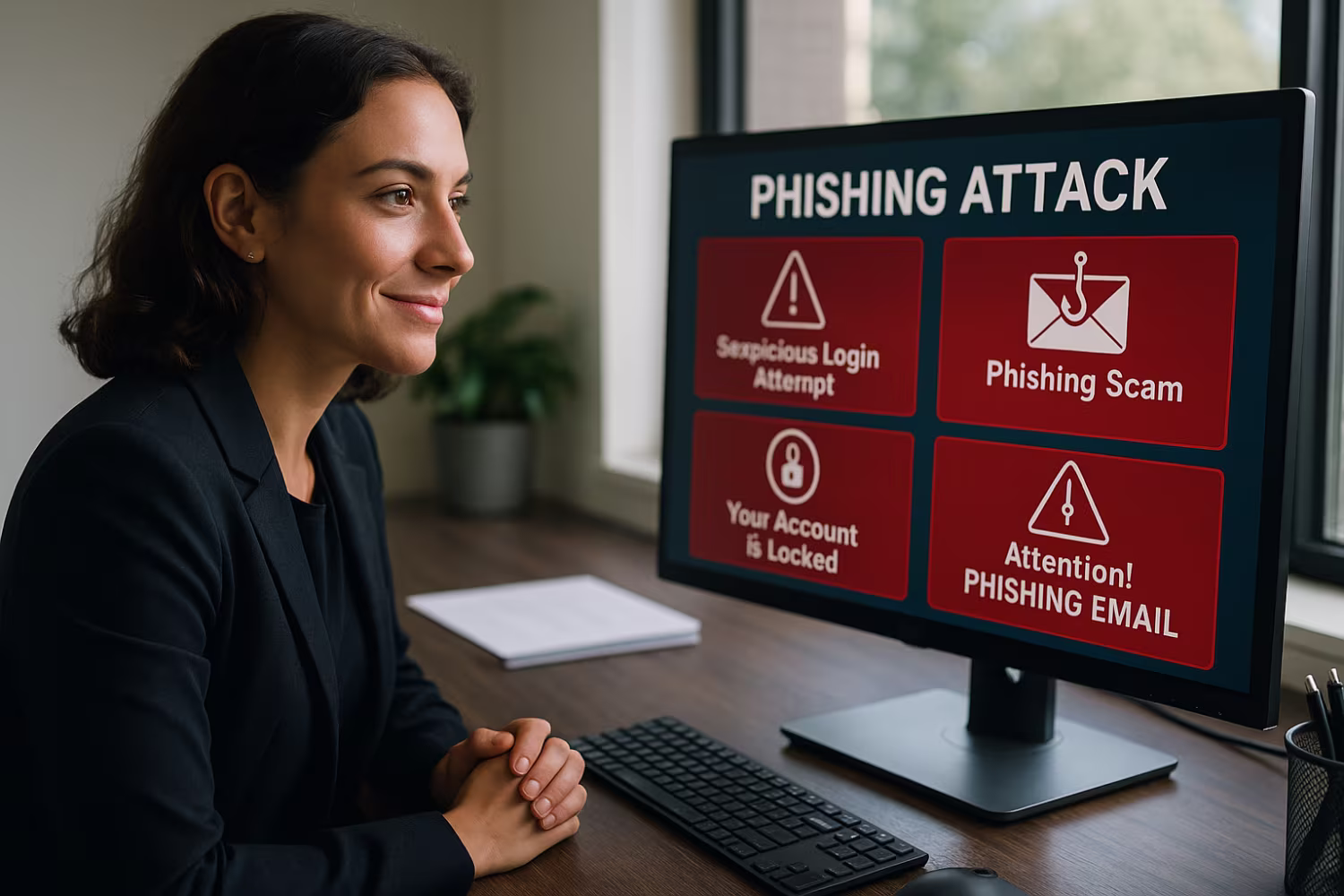 Professional analyzing phishing attack simulations