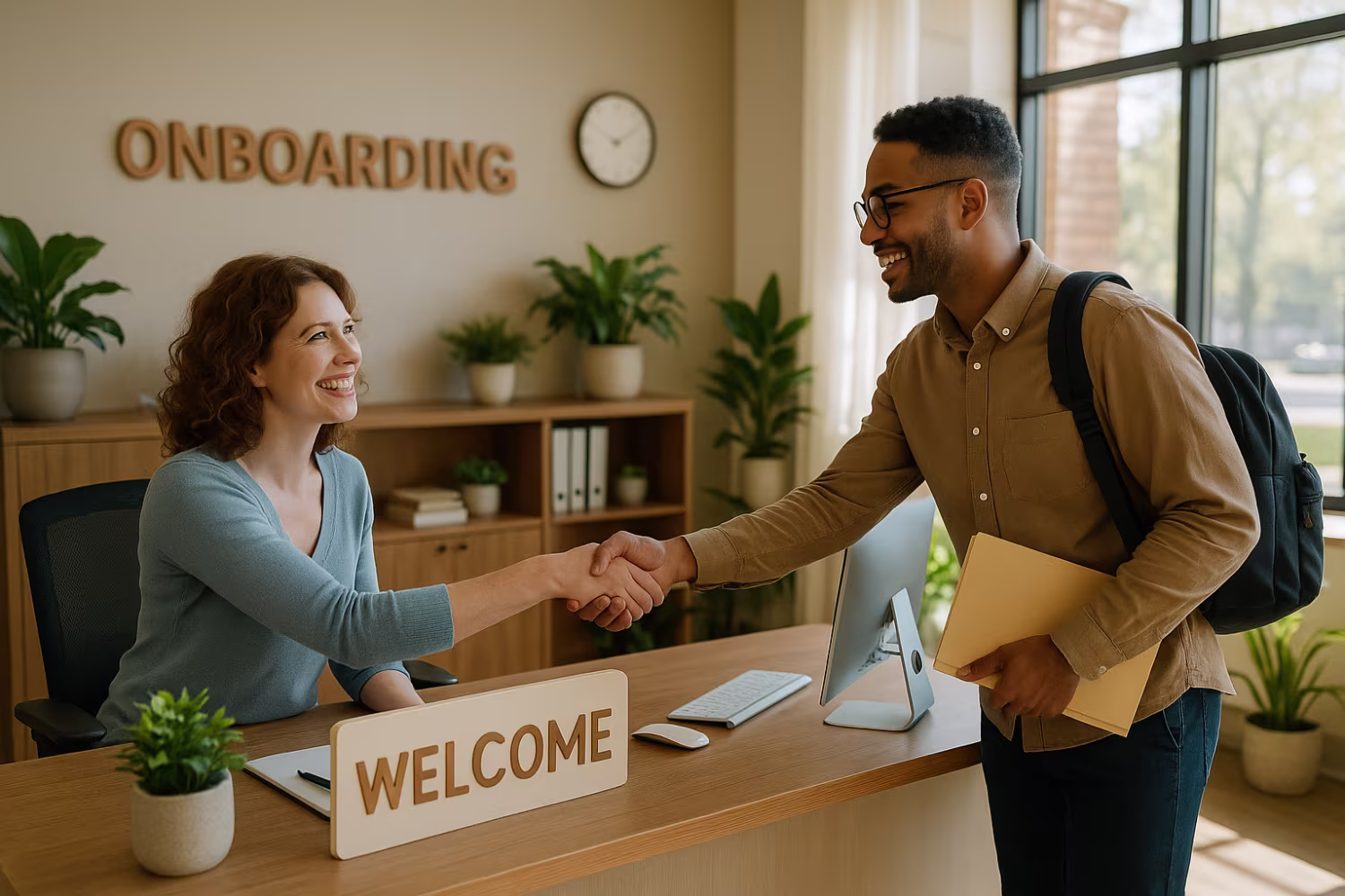 Friendly receptionist during employee onboarding