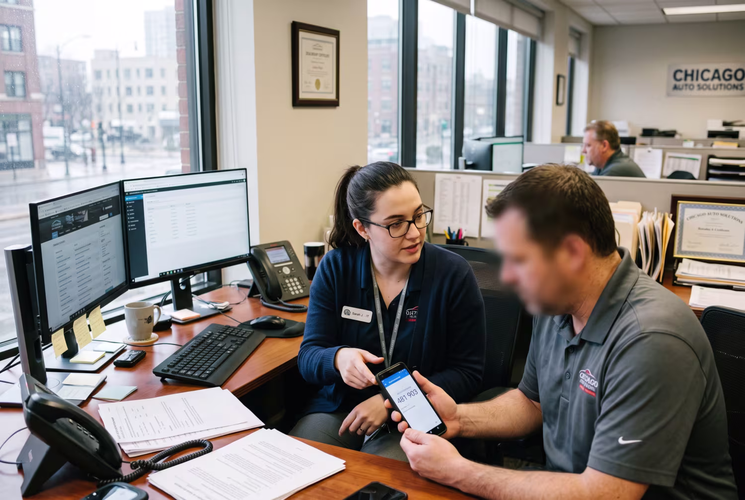 Help desk agent guiding employee through multi-factor authentication process