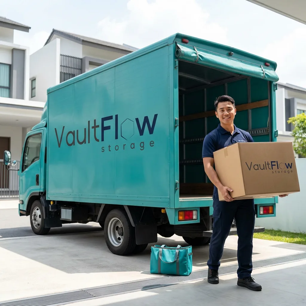 A Vaultflow moving truck and a Vaulftlow Mover carrying carton box